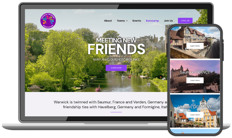 Warwick Twinning Association website designed by Nice People UK